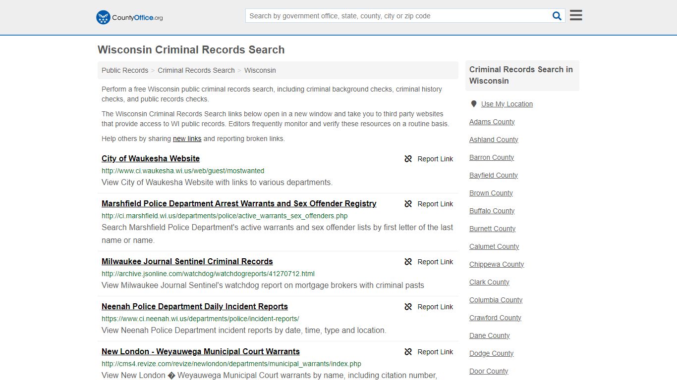 Wisconsin Criminal Records Search - County Office